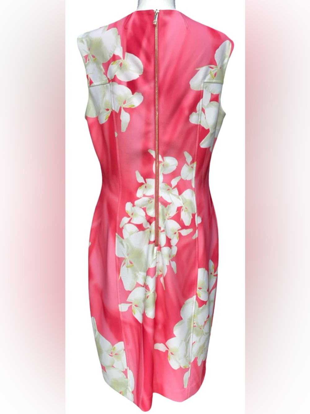 Tommy Hilfiger Women’s Size 12 Pink Floral Sheath Dress Sleeveless Zip Back - Picture 3 of 5